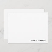 Monogram Name Modern Minimal White Flat Note Card ノートカード (正面/裏面)