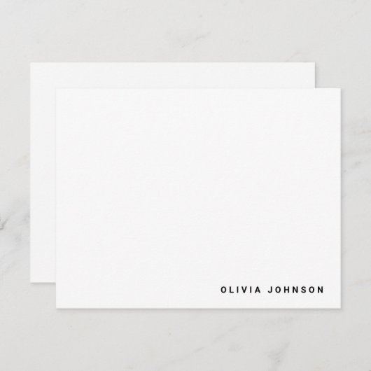 Monogram Name Modern Minimal White Flat Note Card ノートカード (正面/裏面)