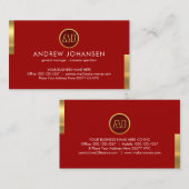 Monogram Name On Stunning Red Gold Tabs 名刺 (正面/裏面)