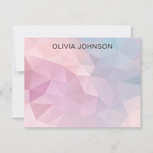 Monogram Name Pink Blue Geometric Flat Note Card ノートカード (正面)