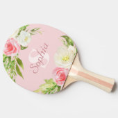 Monogram Name Pink Watercolor Floral 卓球ラケット (横)