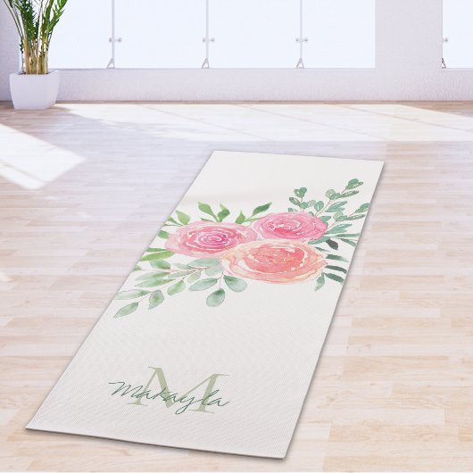Monogram Name Watercolor Floral ヨガマット