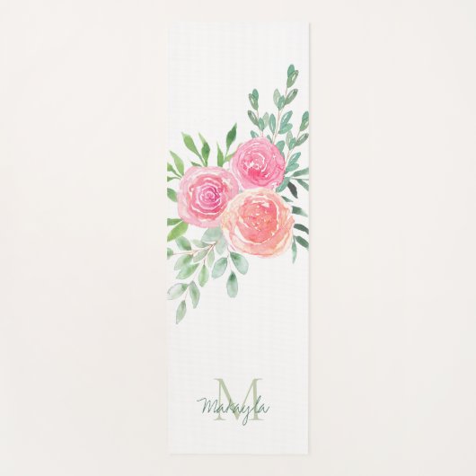 Monogram Name Watercolor Floral ヨガマット (正面)