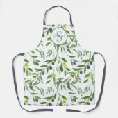 Monogram Name Watercolor Olive Pattern エプロン (正面)