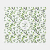 Monogram Name Watercolor Olive Pattern  フリースブランケット (正面(横))
