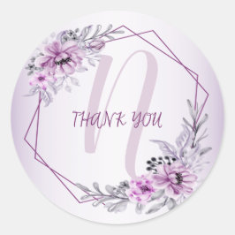 Monogram Name Wedding Pink Floral Violet Purple ラウンドシール