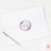 Monogram Name Wedding Pink Floral Violet Purple ラウンドシール (封筒)