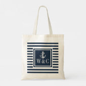 Monogram Nautical Boat Anchor Navy Blue Stripe トートバッグ (裏面)