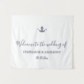 Monogram Nautical Navy Blue Anchor Wedding     タペストリー (正面(横))