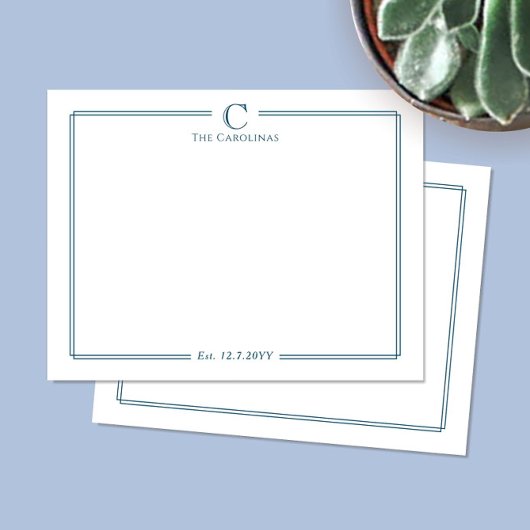 Monogram Navy Blue Border Anniversary Stationery ノートカード