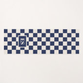 Monogram Navy Blue Cream Checkered Pattern ヨガマット (正面(横))