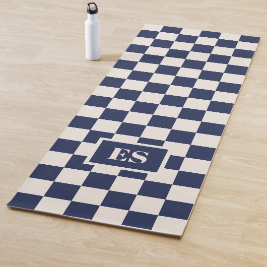 Monogram Navy Blue Cream Checkered Pattern ヨガマット (インサイチュ)