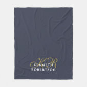 Monogram Navy Blue Gold White Minimalist Men Chic フリースブランケット (正面)
