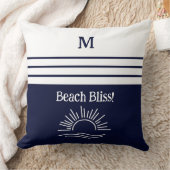 Monogram Navy Blue Nautical Stripes Beach House クッション (ブランケット)