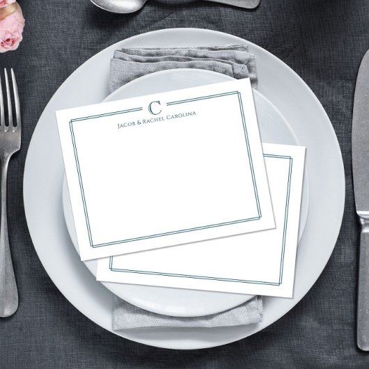 Monogram Navy Blue Newlywed Stationery ノートカード