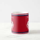 Monogram Navy Blue Red  White Crab Nautical Coffee コーヒーマグカップ (中央)