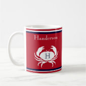 Monogram Navy Blue Red  White Crab Nautical Coffee コーヒーマグカップ (左)