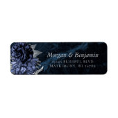 Monogram Navy Blue Silver Floral Return Address ラベル (正面)