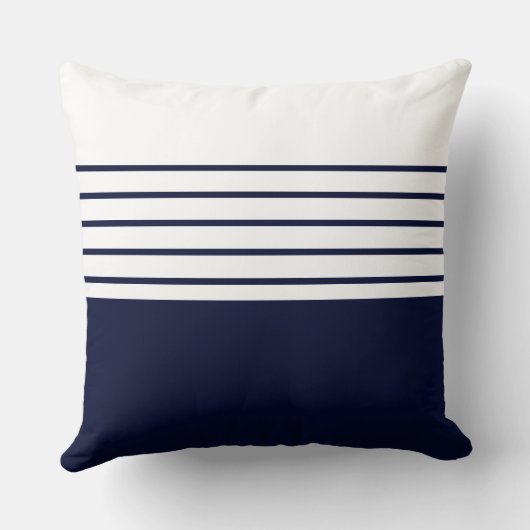 Monogram Navy Blue Stripes Nautical Beach House クッション (裏面)