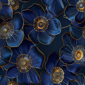 Monogram Navy Kitchen Towel Gold Flowers Style キッチンタオル