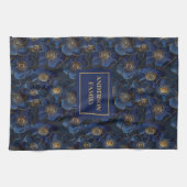 Monogram Navy Kitchen Towel Gold Flowers Style キッチンタオル (横)