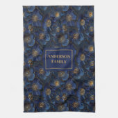 Monogram Navy Kitchen Towel Gold Flowers Style キッチンタオル (縦)