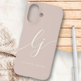 Monogram Neutral Modern Minimalist Stylish Rose iPhone 16ケース
