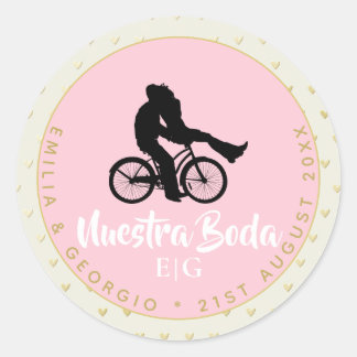 Monogram Nuestra Bodaのスペインのギフト結婚の好意 ラウンドシール
