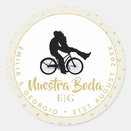 Monogram Nuestra Bodaのスペインのギフト結婚の好意 ラウンドシール (正面)