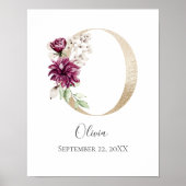 Monogram O Pink White Floral Gold Letter Nursery ポスター (正面)