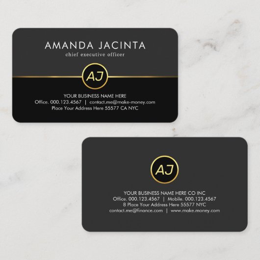 Monogram On Grey Black Layers 名刺 (正面/裏面)