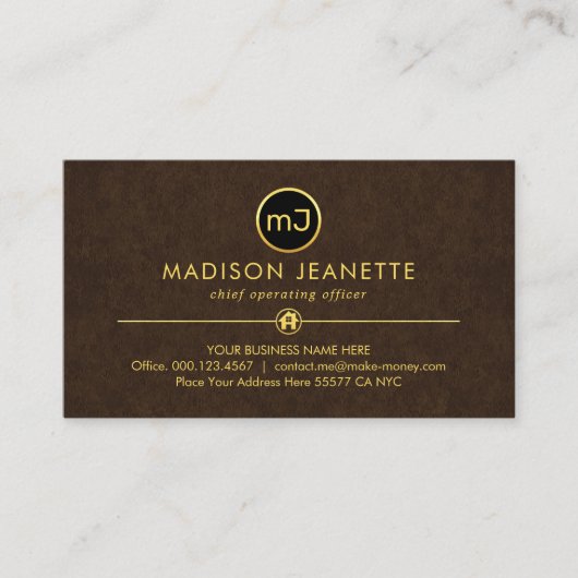 Monogram On Luxurious Brown Grunge 名刺 (正面)