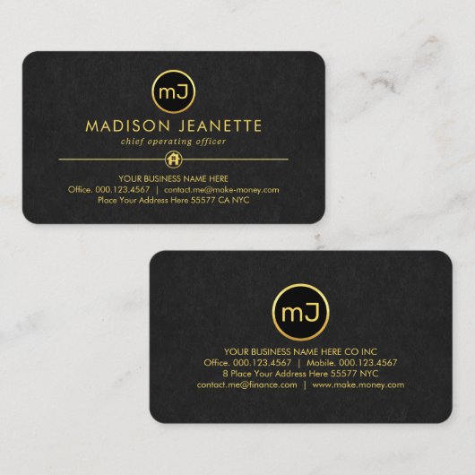 Monogram On Luxurious Grey Grunge 名刺 (正面/裏面)