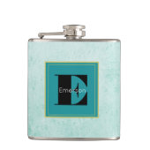 Monogram on Mint Greenヴィンテージスタイルテクスチャ フラスク (正面)