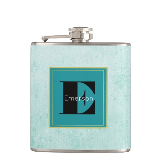 Monogram on Mint Greenヴィンテージスタイルテクスチャ フラスク (正面)