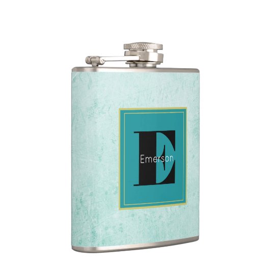 Monogram on Mint Greenヴィンテージスタイルテクスチャ フラスク (右)