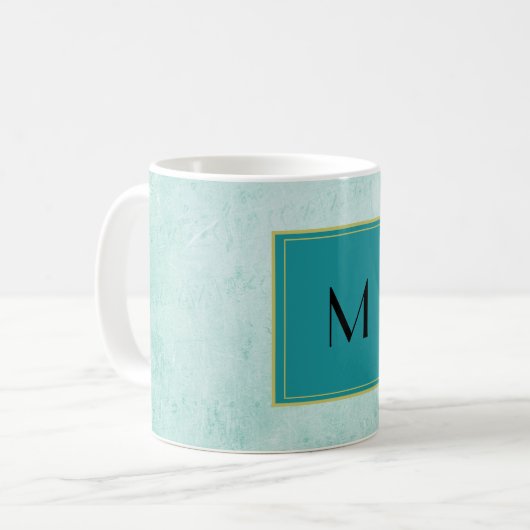 Monogram on Mint Greenヴィンテージ紙テクスチャ コーヒーマグカップ (正面左)