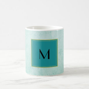 Monogram on Mint Greenヴィンテージ紙テクスチャ コーヒーマグカップ