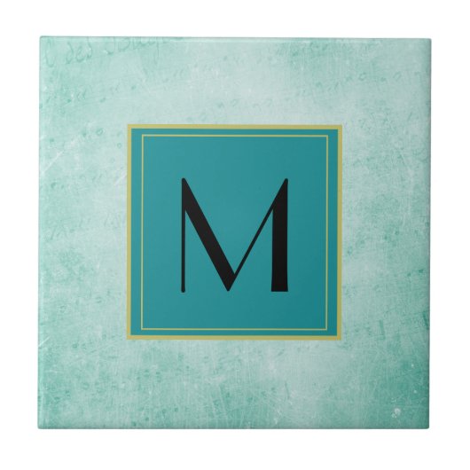 Monogram on Mint Greenヴィンテージ紙テクスチャ タイル (正面)