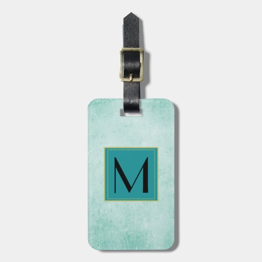 Monogram on Mint Greenヴィンテージ紙テクスチャ ラゲッジタグ (正面縦)
