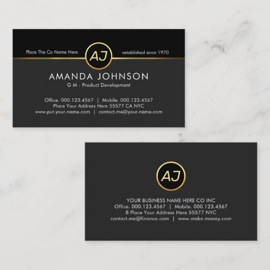 Monogram One Gold Line Black Grey Layer GM 名刺 (正面/裏面)