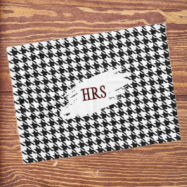 Monogram or Name, Black & White Houndstooth フリースブランケット