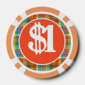 Monogram Orange Plaid Personalized Colorful ポーカーチップ (裏面)