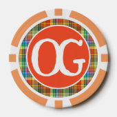 Monogram Orange Plaid Personalized Colorful ポーカーチップ (正面)