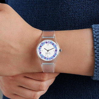 Monogram, Pansies Purple and Blue Clear Silicone 腕時計