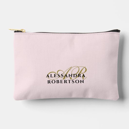 Monogram Pastel Pink Gold Black Minimalist Simple アクセサリーポーチ (正面)