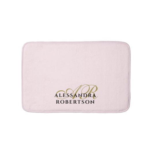 Monogram Pastel Pink Gold Black Minimalist Stylish バスマット (正面)