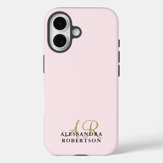 Monogram Pastel Pink Minimalist Gold Black Elegant Case-Mate iPhoneケース (裏面)