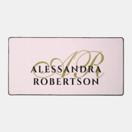 Monogram Pastel Pink Minimalist Stylish Gold Black デスクマット