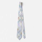 Monogram Pastel Plaid Tartan Powder Blue Cream ネクタイ (正面)